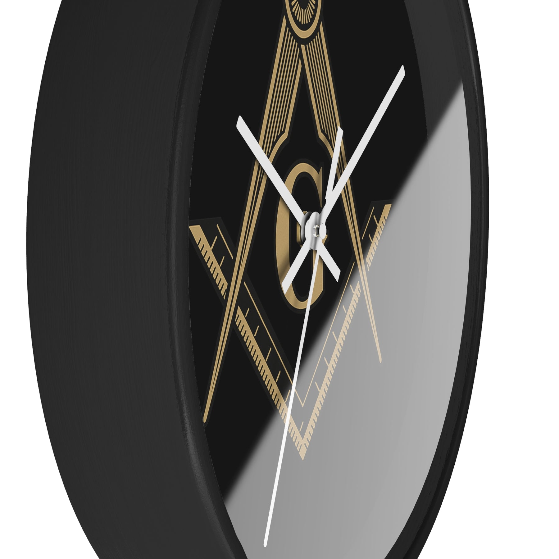 Master Mason Blue Lodge Clock - Golden S&C G on Black Dial - Bricks Masons