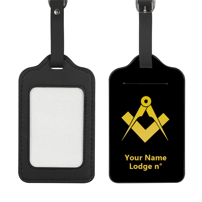 Master Mason Blue Lodge Luggage Tag - Black Leather - Bricks Masons