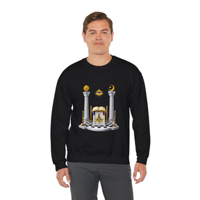 Master Mason Blue Lodge Sweatshirt - S&amp;C G mit Altarsäulen und Auge auf kariertem Boden