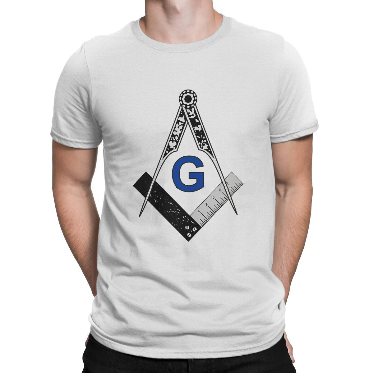 Master Mason Blue Lodge T-shirt -  Black White Blue Polyester Square & Compass G