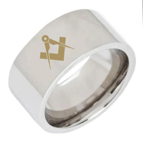 Master Mason Blue Lodge Ring - 8MM Pipe Silver Tungsten Personalizable