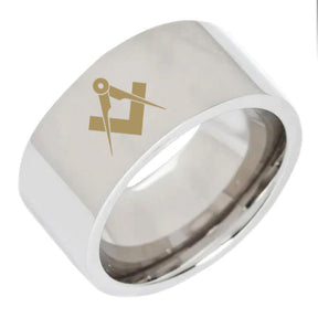 Master Mason Blue Lodge Ring - 8MM Pipe Silver Tungsten Personalizable - Bricks Masons