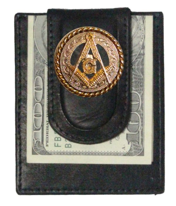 Master Mason Blue Lodge Wallet - Square and Compass Money Clip Black - Bricks Masons