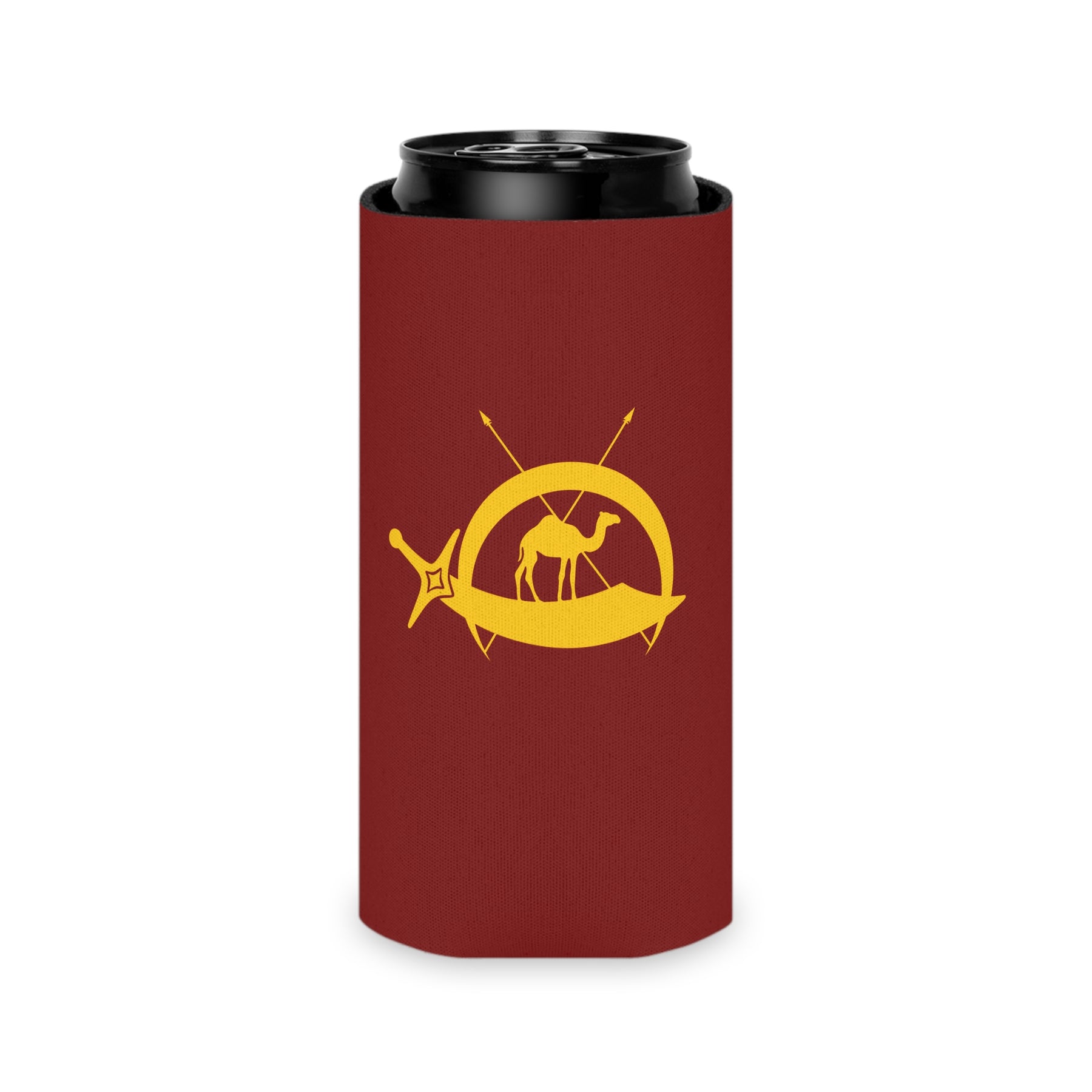 DOKO Can Cooler - Maroon & Yellow Polyester Exterior - Bricks Masons