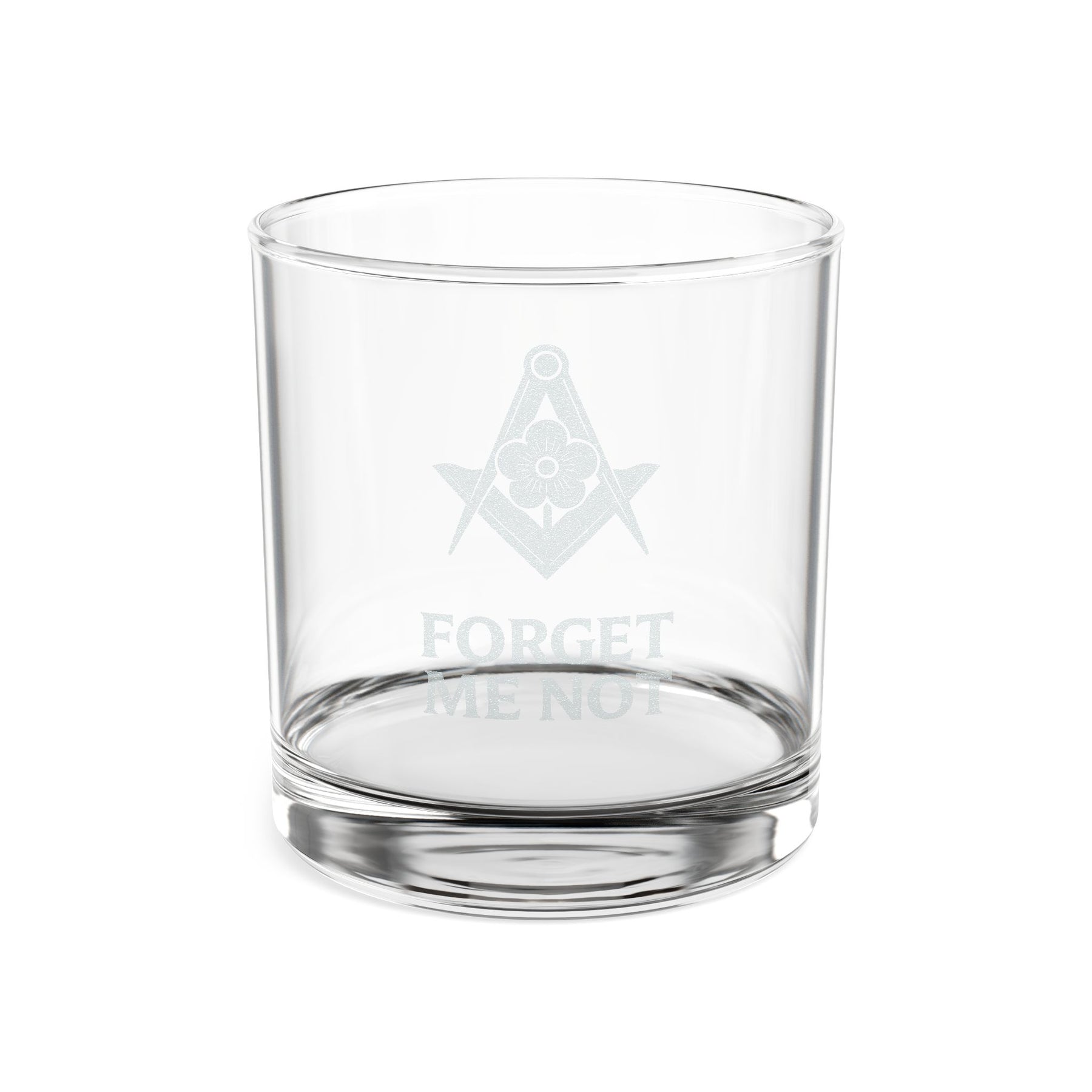 Whiskyglas der Freimaurerloge „Blue Lodge“ – Vergissmeinnicht-Winkelmaß und Zirkel