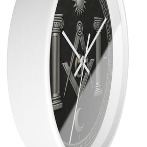 Master Mason Blue Lodge Clock - S&C with Pillars Sun & Moon on Wooden Frame - Bricks Masons