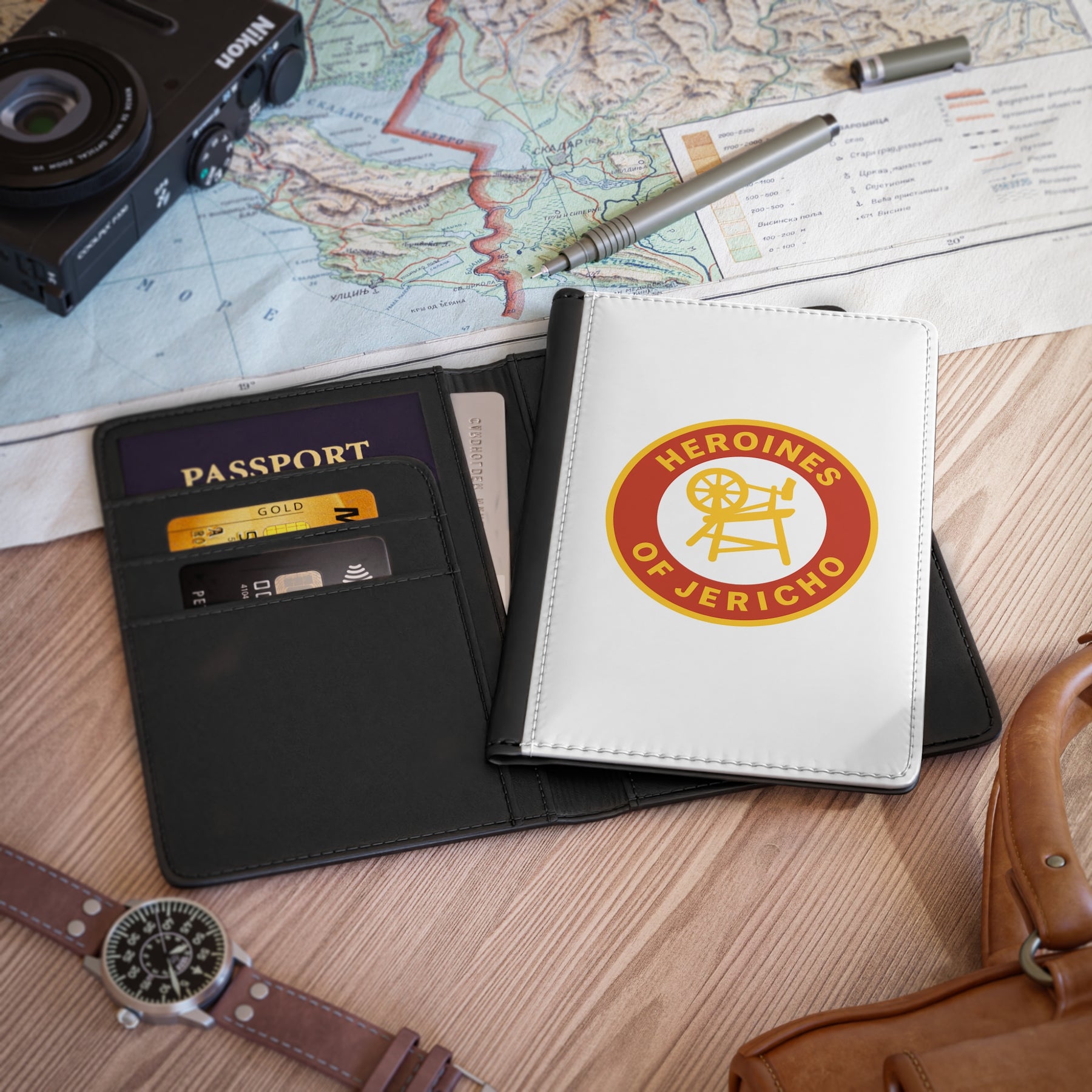 Heroines of Jericho Passport Cover - White PU Leather With Inner Compartments - Bricks Masons
