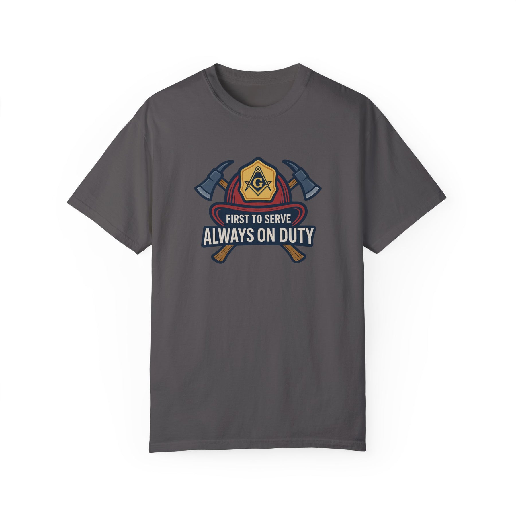 Master Mason Blue Lodge T-Shirt - Garment-Dyed Firefighter Tee - Bricks Masons