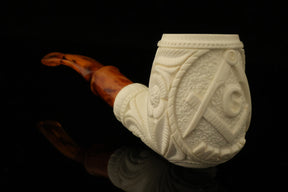 Master Mason Blue Lodge Meerschaum Pipe - Handcrafted With Fitted Case - Bricks Masons