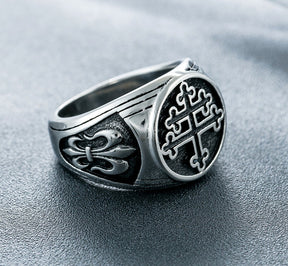 33rd Degree Scottish Rite Ring - Steel Color Titanium Steel Cross - Bricks Masons