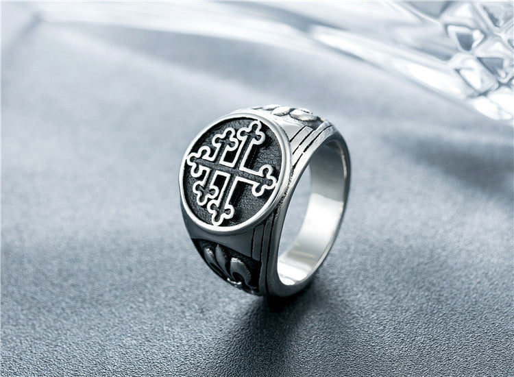 33rd Degree Scottish Rite Ring - Steel Color Titanium Steel Cross - Bricks Masons