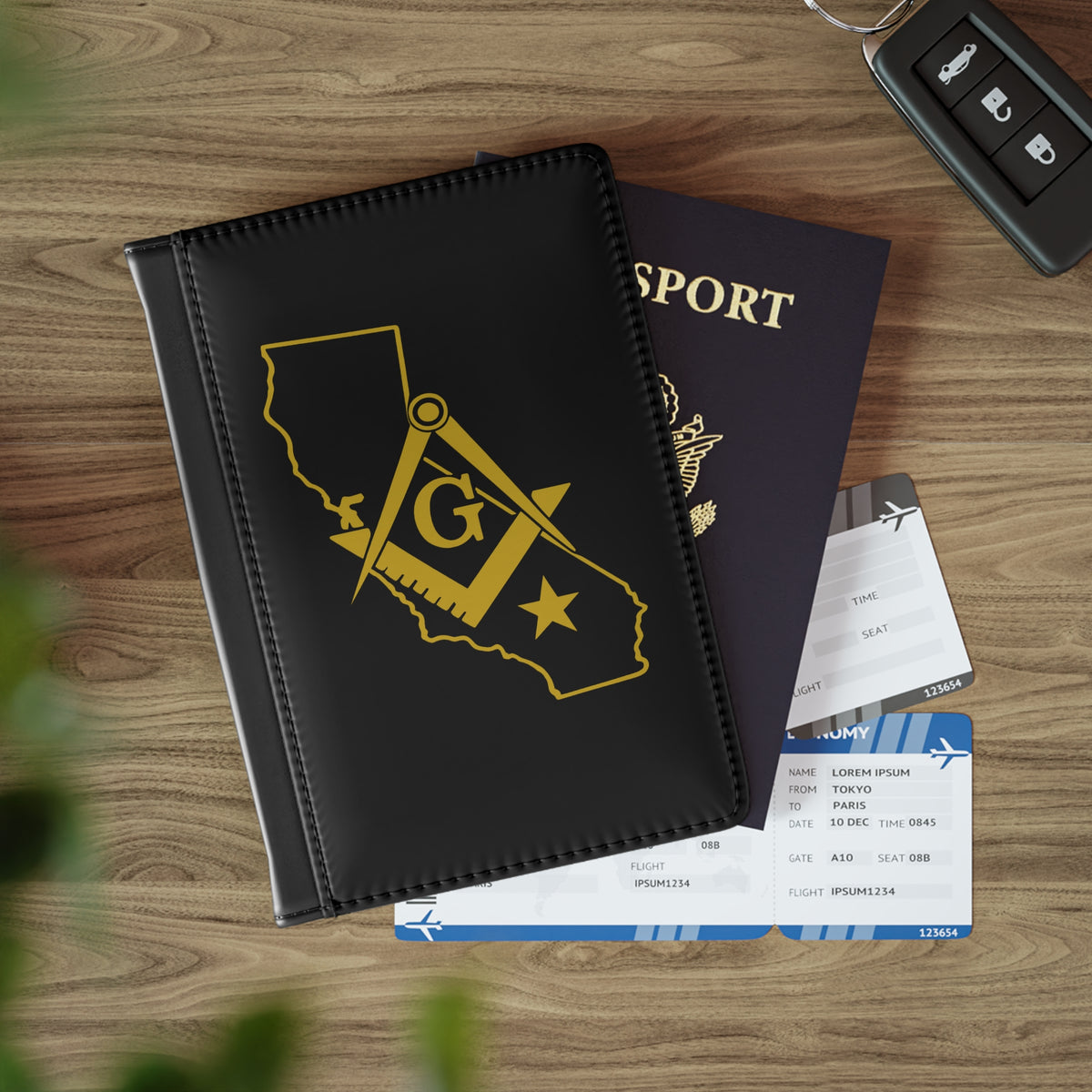 Master Mason Blue Lodge Passport Cover - California Mason Black PU Leather - Bricks Masons