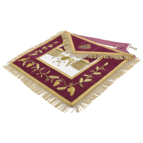95th Degree Memphis Misraim Apron - Burgundy Velvet With Gold Hand Embroidery Bullion - Bricks Masons