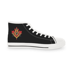 Master Mason Blue Lodge Canada Jurisdiction Sneaker - High Top Black & White Sole Maple Leaf - Bricks Masons