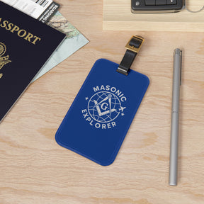 Master Mason Blue Lodge Luggage Tag -  Blue Masonic Explorer With Leather Strap - Bricks Masons