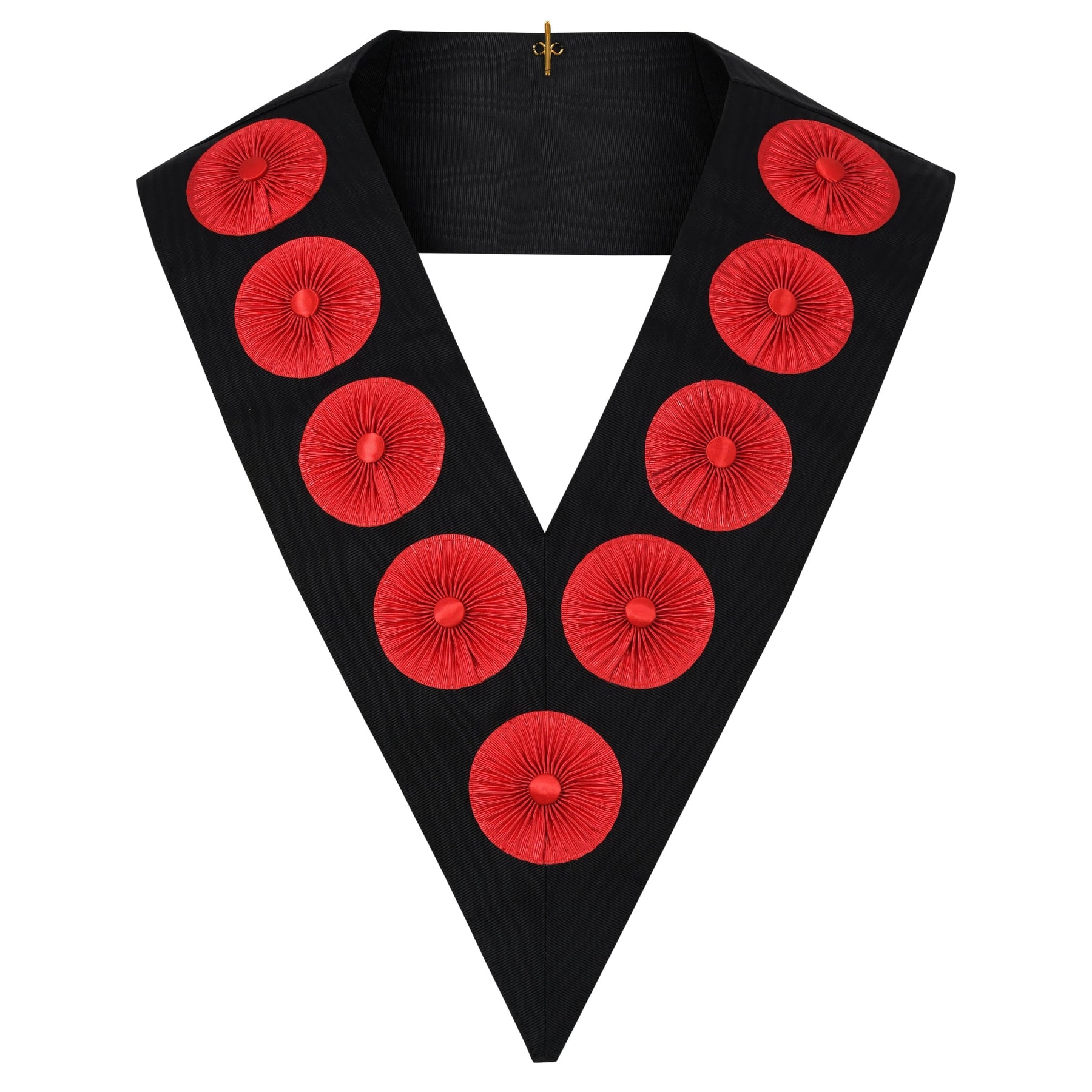 9th Degree Scottish Rite Collar - Black Moire with Nine Rosettes - Bricks Masons