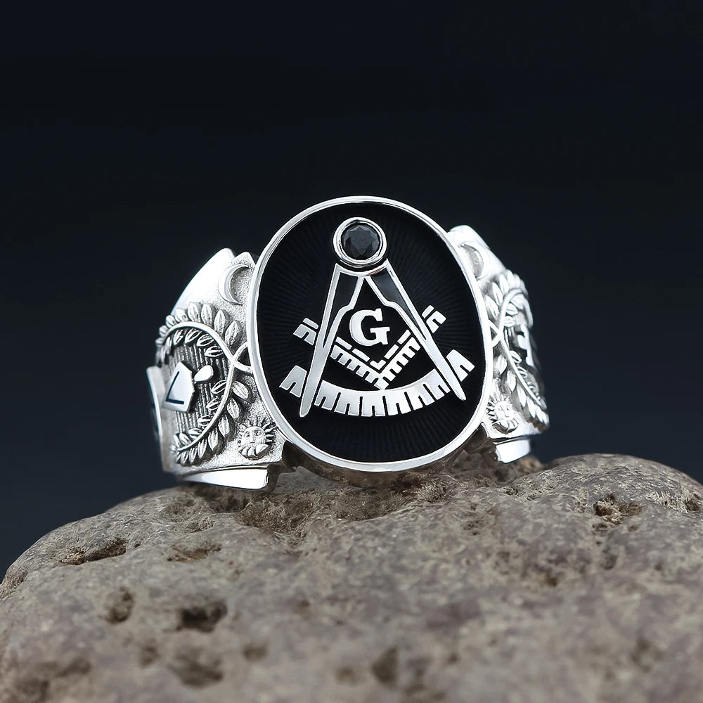 Past Master Blue Lodge Ring - Sterling Silver & Black - Bricks Masons