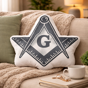 Master Mason Blue Lodge Pillow - Black & White Square & Compass G - Bricks Masons