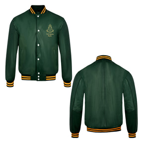 Past Master Blue Lodge California Regulation Jacket - Green Leather With Customizable Gold Embroidery