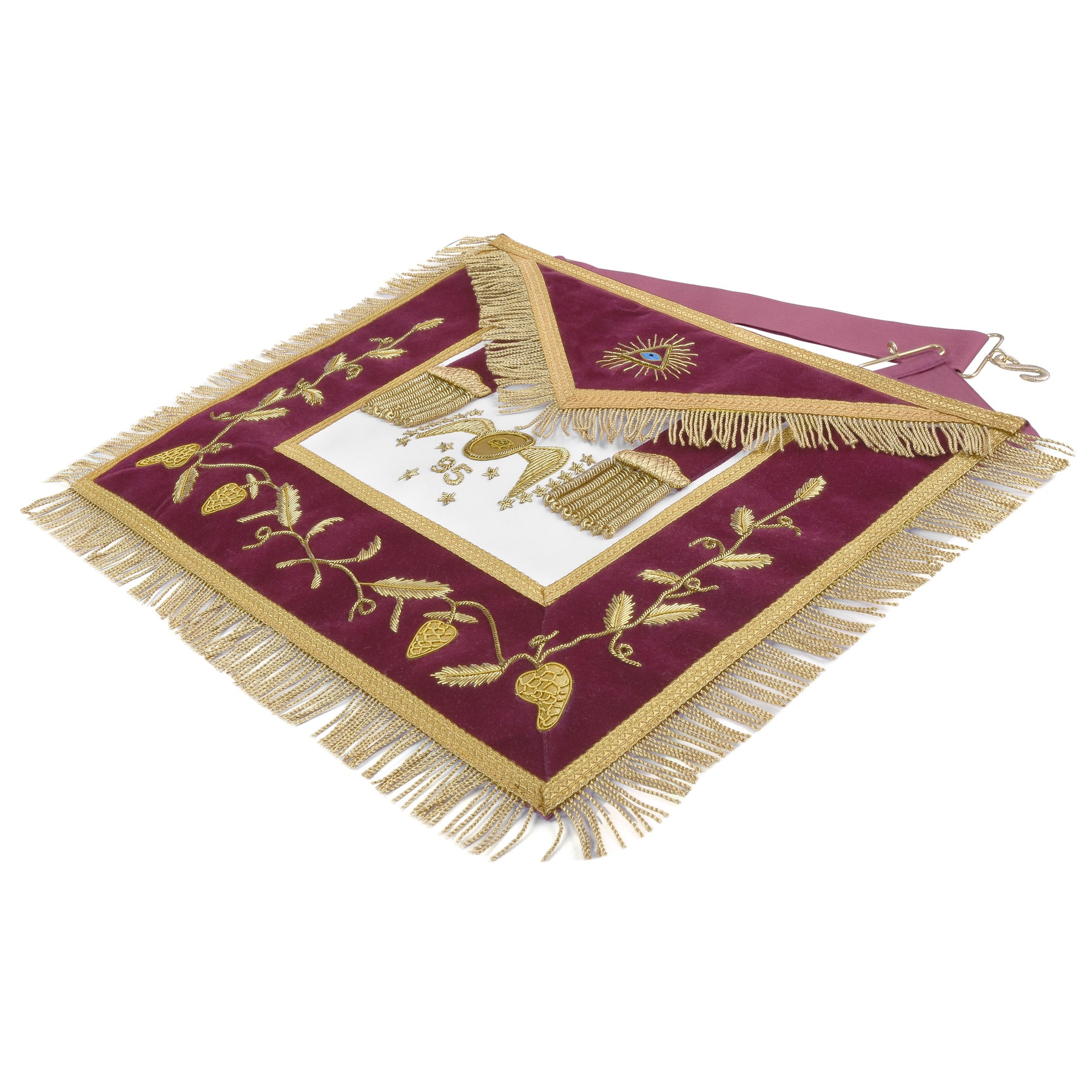 95th Degree Memphis Misraim French Regulation Regalia Set - Burgundy & Gold Hand Embroidery