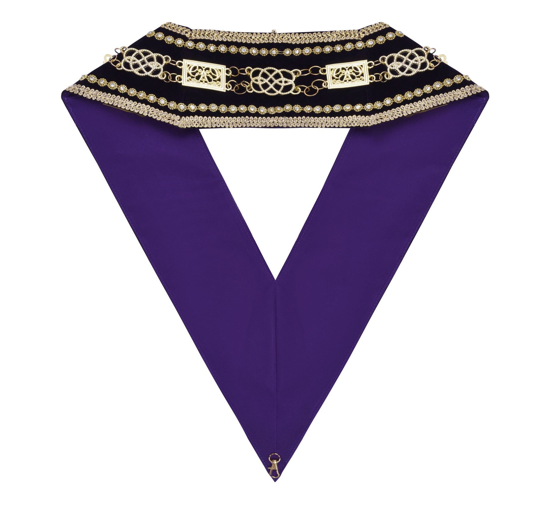 Grand Master Blue Lodge Chain Collar - Gold Plated Chain Purple Velvet - Bricks Masons