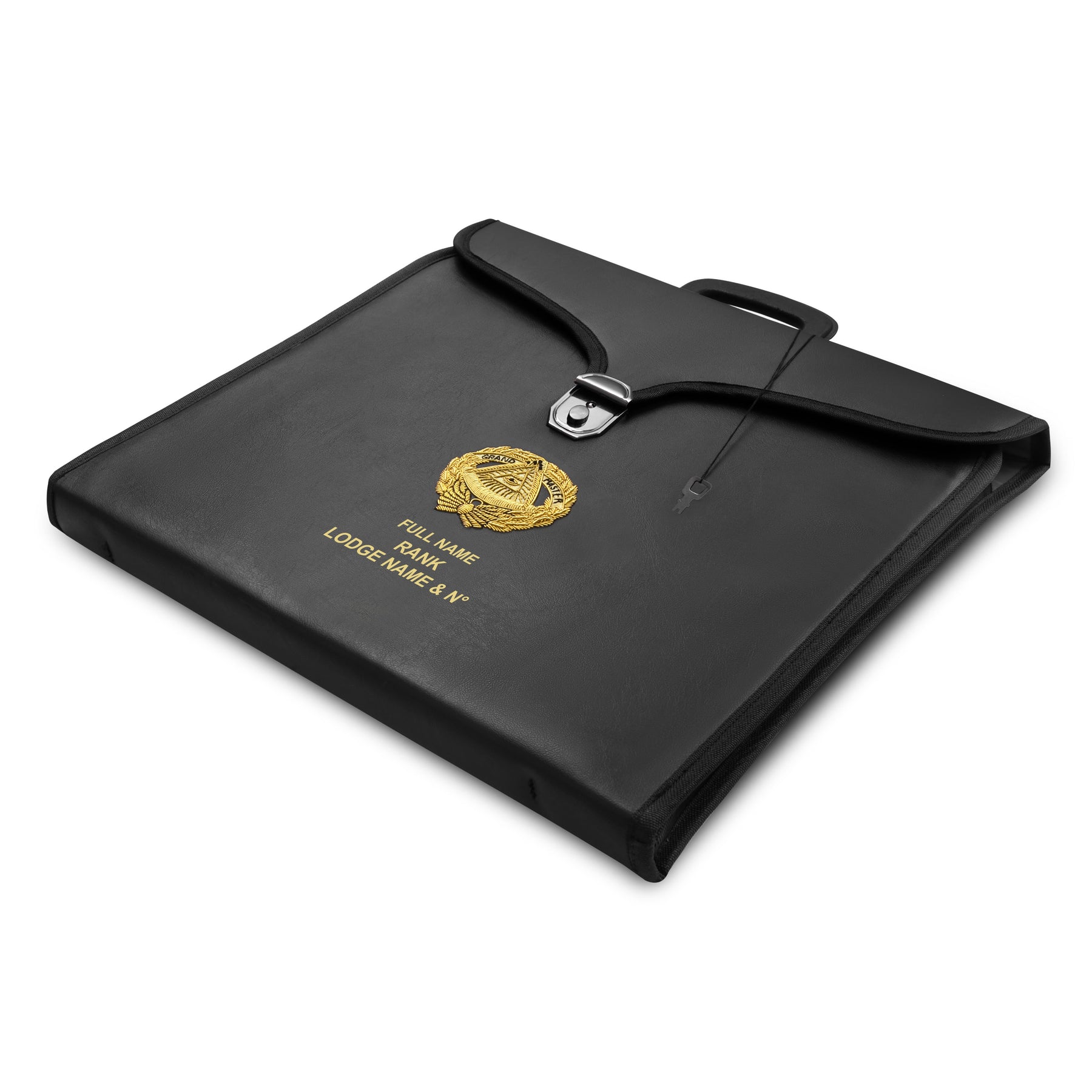 Grand Master Blue Lodge Apron Case - Personalized Black Imitation Leather MM, WM, Provincial - Bricks Masons