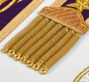 Grand Master Blue Lodge Apron - Customizable Emblem Premium Quality Purple Velvet Gold Bullion & Fringe - Bricks Masons