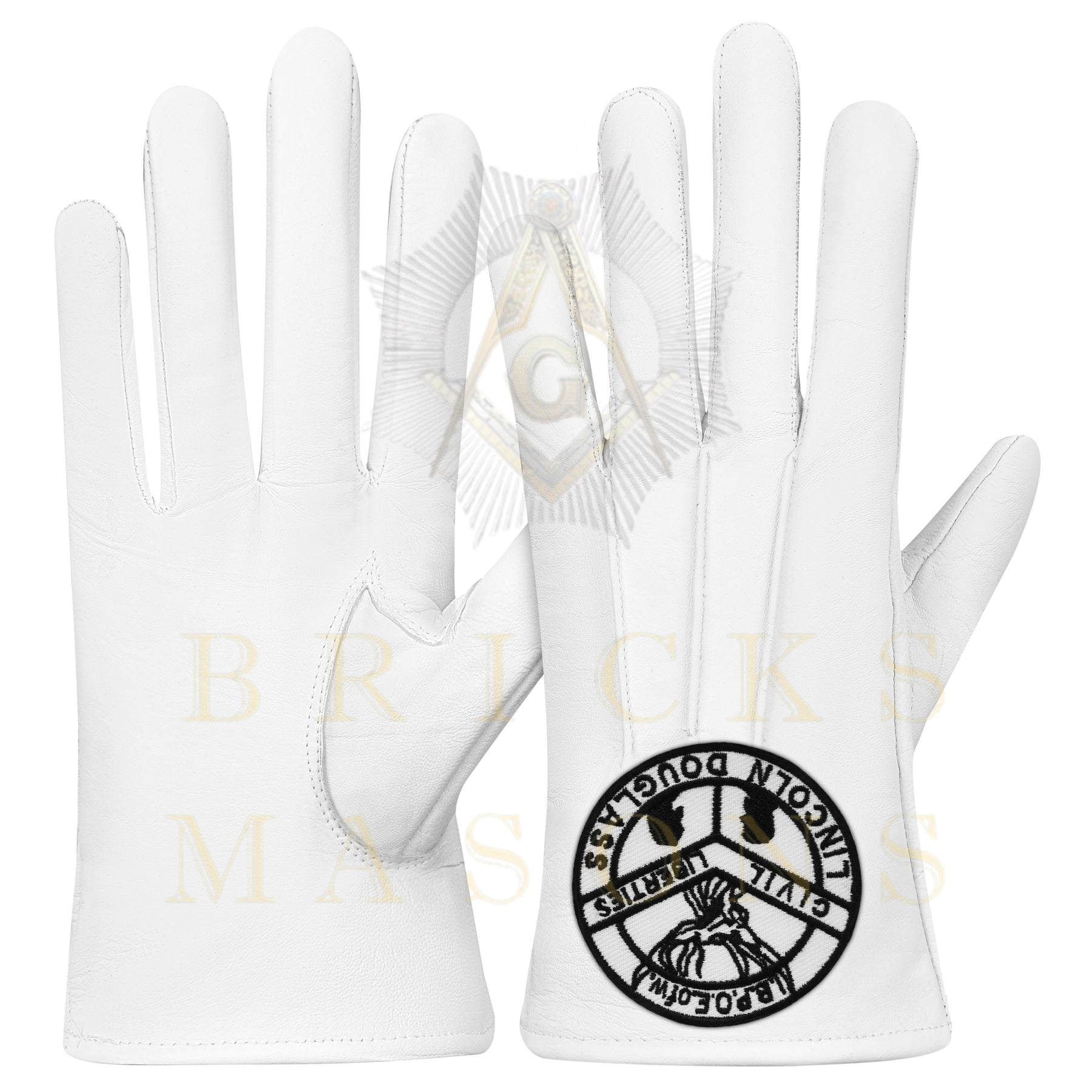 Elks of the World Gloves - White Leather Civil Liberties - Bricks Masons