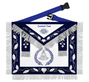 Past Master Blue Lodge Apron - Blue Velvet Silver Bullion With Wreath & Fringe - Bricks Masons