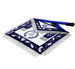 Past Master Blue Lodge Apron - Blue Velvet Silver Bullion With Wreath & Fringe - Bricks Masons