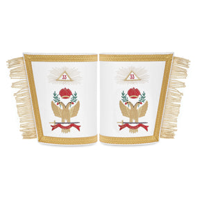 33rd Degree Scottish Rite Cuff - White Silk with Gold Machine Embroidery Bullion - Bricks Masons
