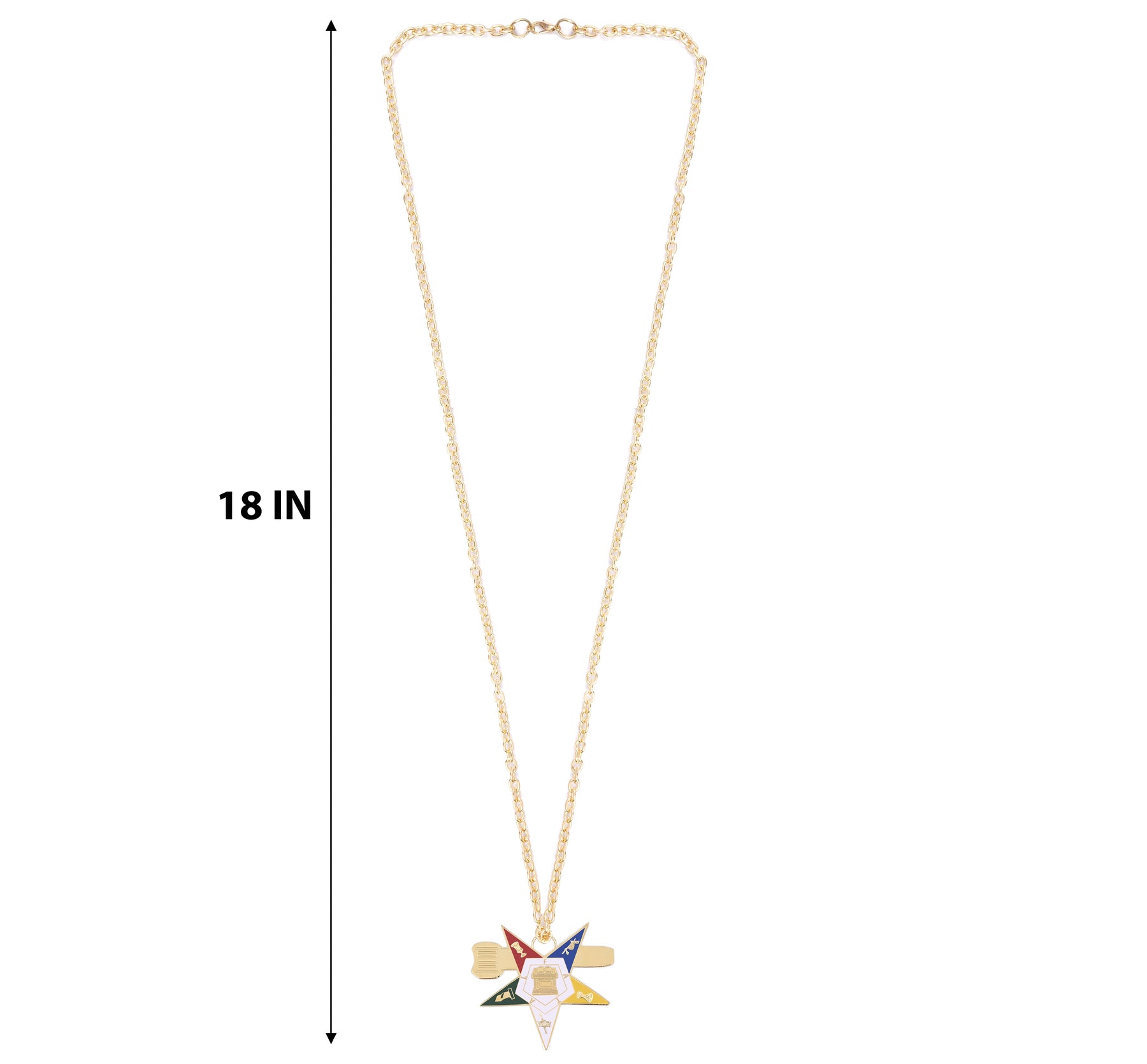 Past Grand Matron OES Necklace - Gold Plated Five-Pointed Star Pentagram Down - Bricks Masons