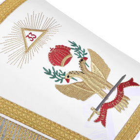 33rd Degree Scottish Rite Cuff - White Silk with Gold Machine Embroidery Bullion - Bricks Masons