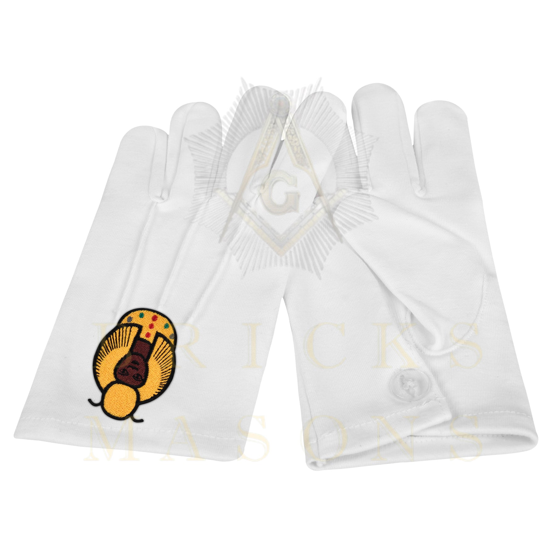 DOI Gloves - White Cotton York Rite - Bricks Masons
