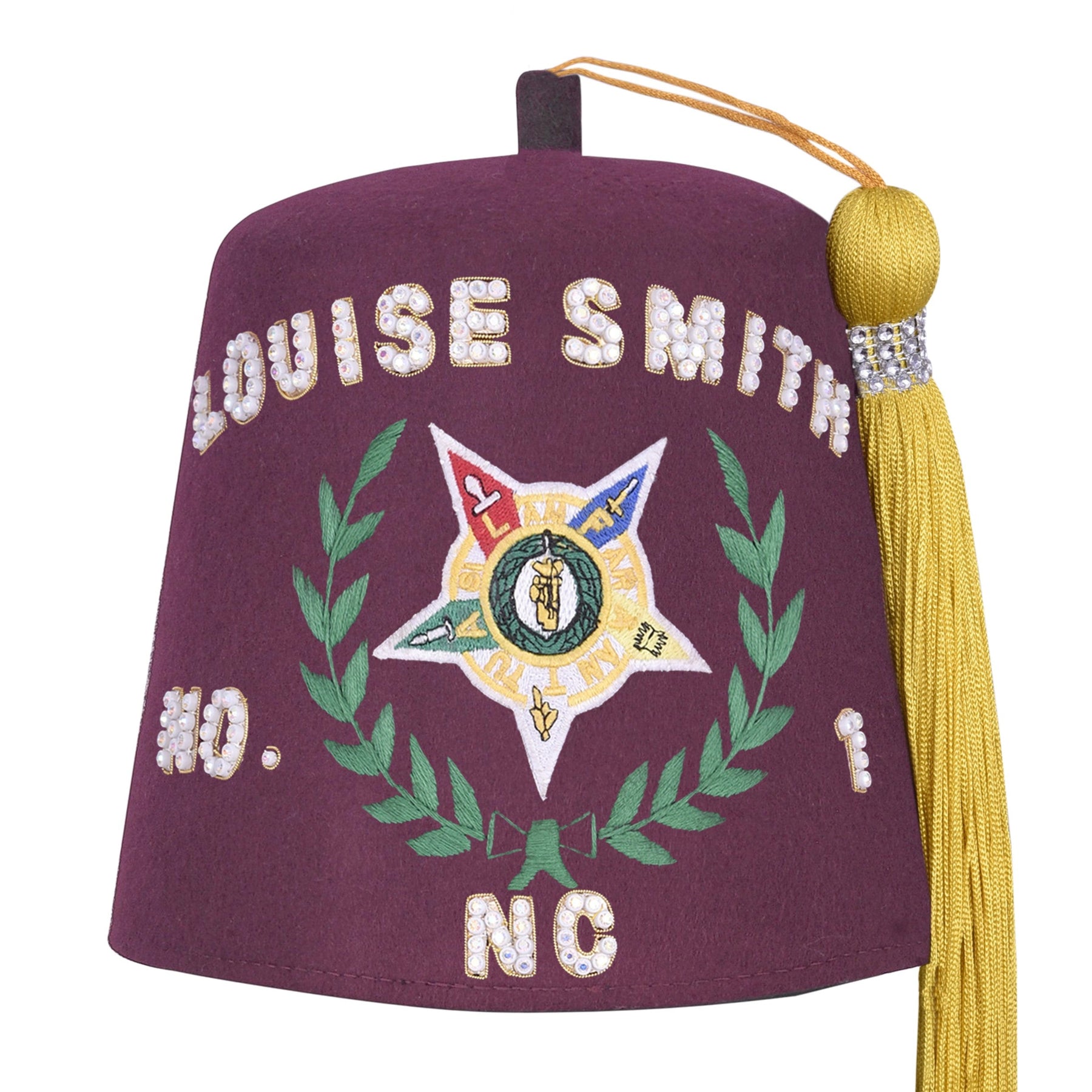 Order of The Amaranth Fez Hat - Star With Green Wreath & Rhinestones (One Row) - Bricks Masons