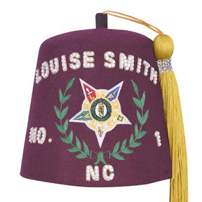 Order of The Amaranth Fez Hat - Star With Green Wreath & Rhinestones (One Row) - Bricks Masons