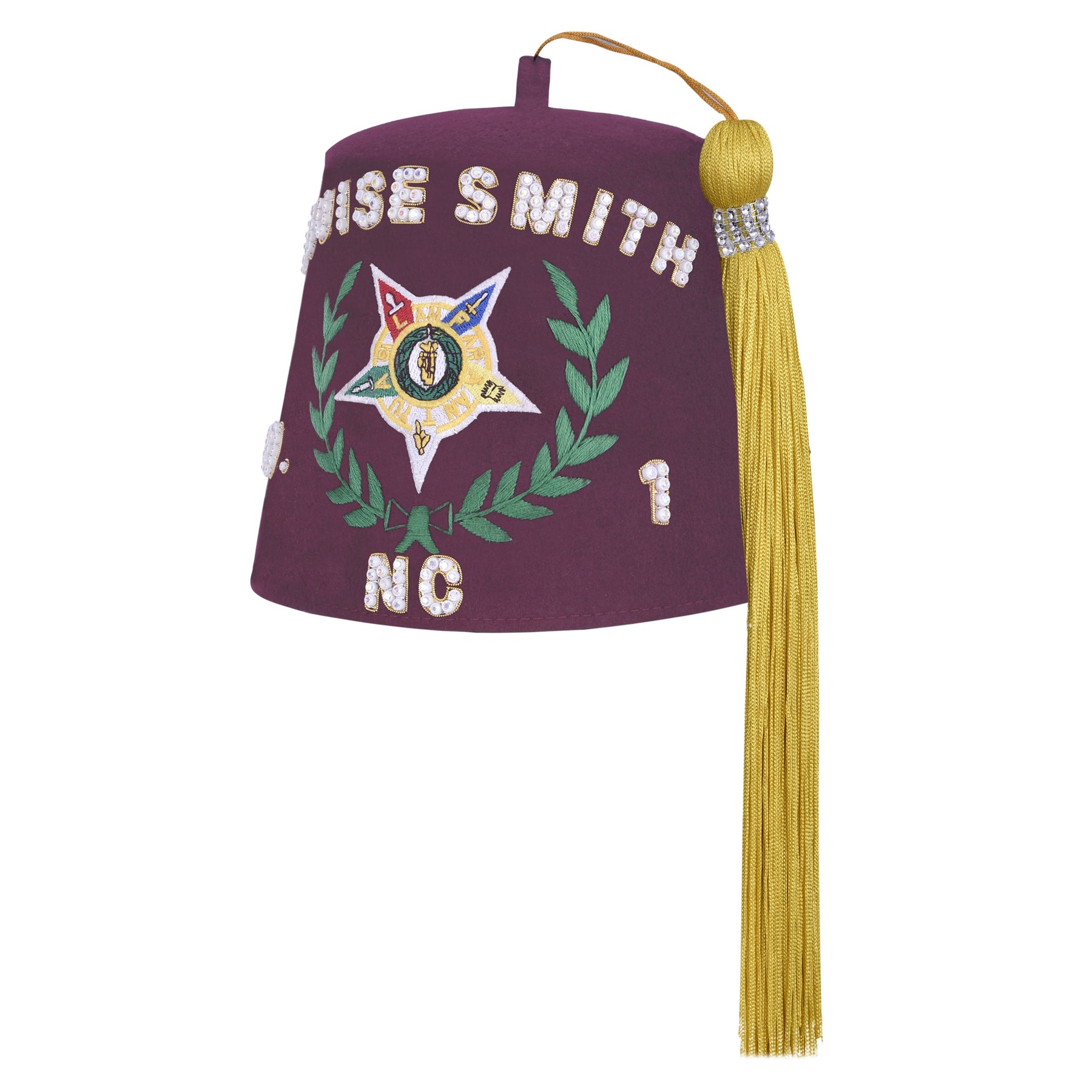 Order of The Amaranth Fez Hat - Star With Green Wreath & Rhinestones (One Row) - Bricks Masons