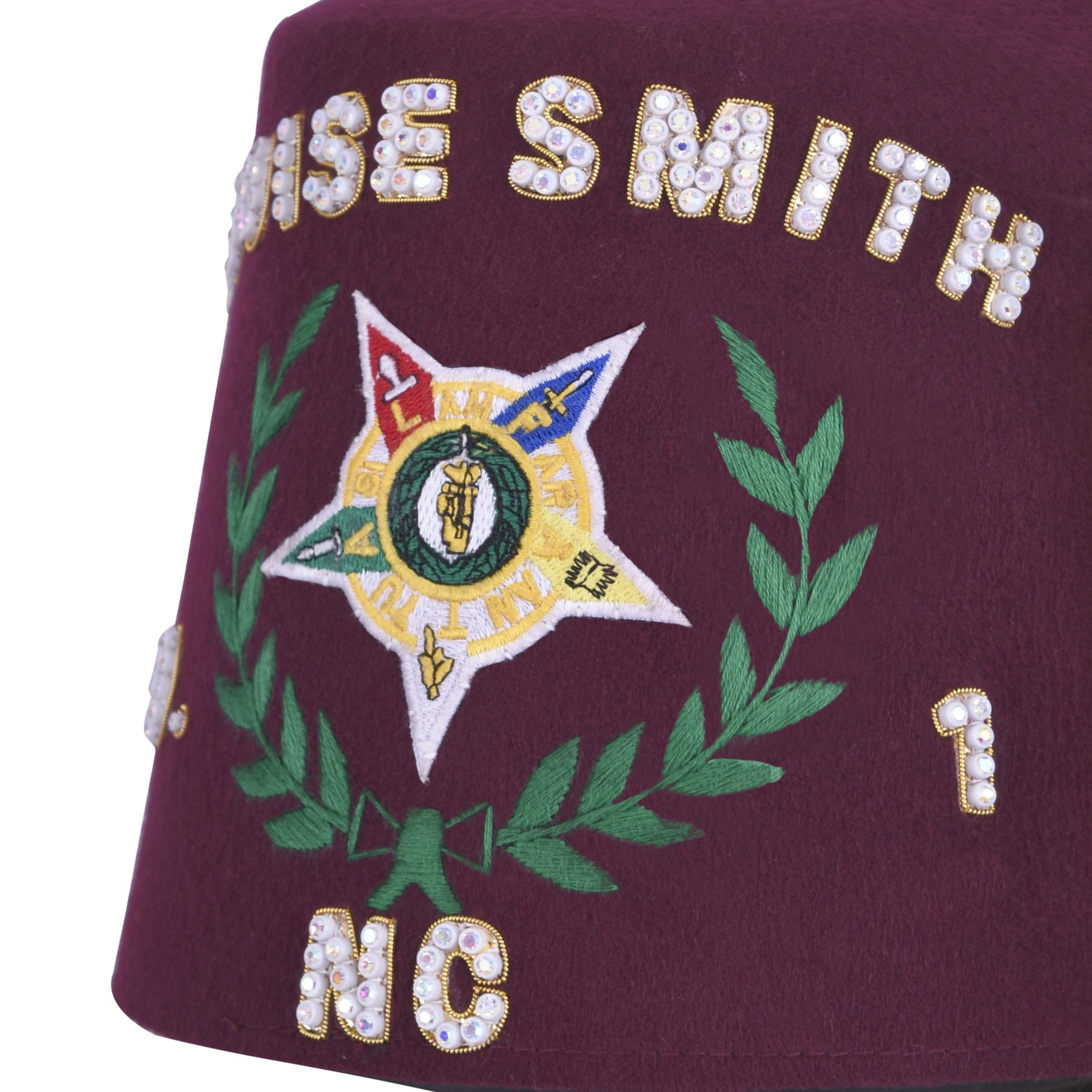 Order of The Amaranth Fez Hat - Star With Green Wreath & Rhinestones (One Row) - Bricks Masons