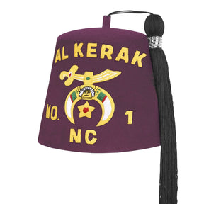 Shriners Fez Hat - Burgundy Wool With Silk Lettering - Bricks Masons