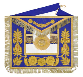 Past Grand Master Blue Lodge Apron - Quality A+ Gold & Blue Hand Embroidery - Bricks Masons