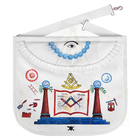 Hand-Painted Apron - Lambskin The Two Pillars of Jachin & Boaz - Bricks Masons