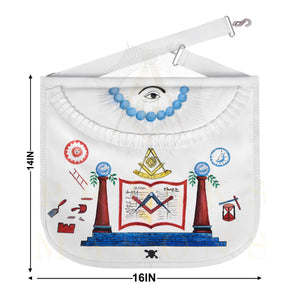 Hand-Painted Apron - Lambskin The Two Pillars of Jachin & Boaz - Bricks Masons