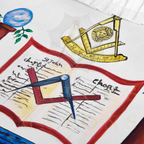 Hand-Painted Apron - Lambskin The Two Pillars of Jachin & Boaz - Bricks Masons