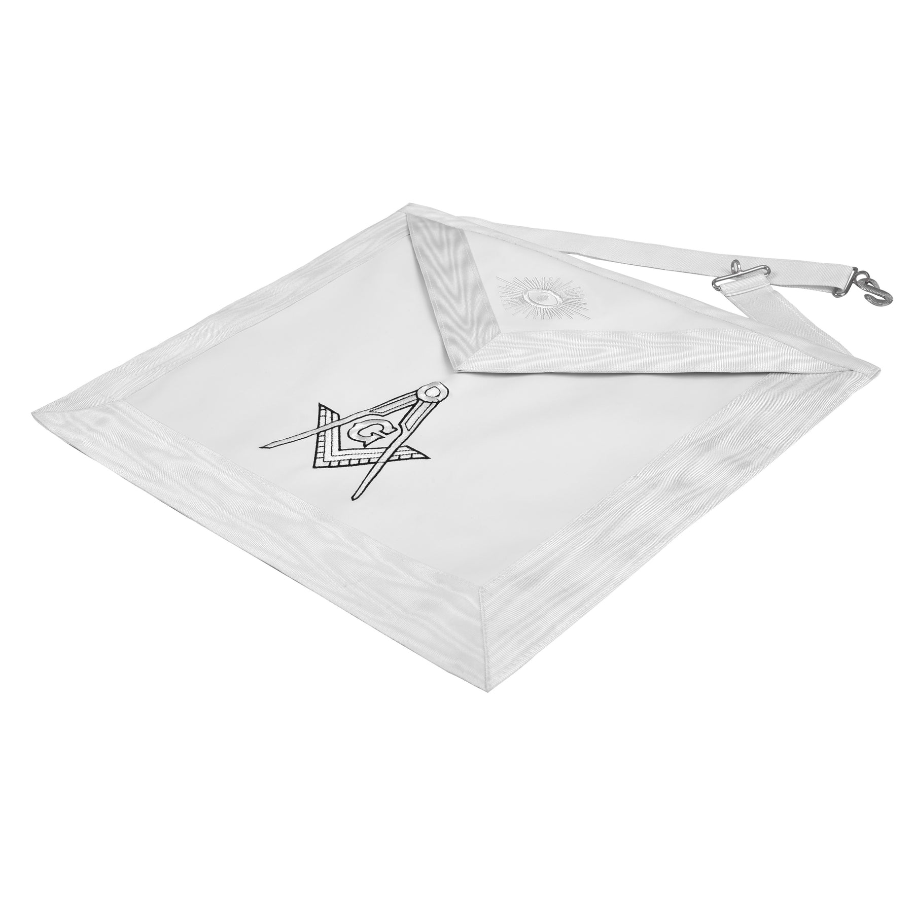 Master Mason Blue Lodge Apron - White Ribbon & Hand Threaded Silk