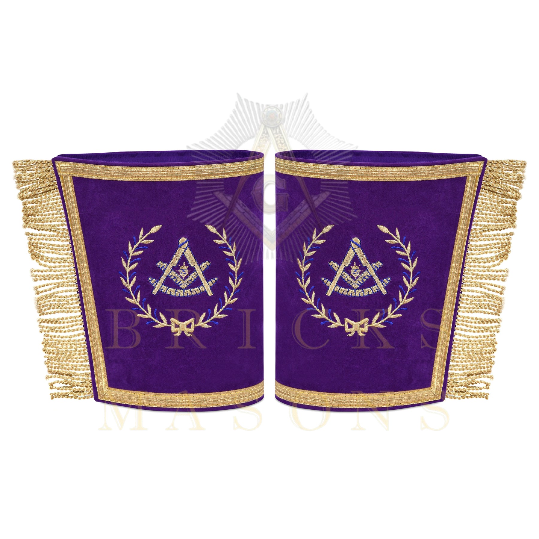Past Master Blue Lodge Cuff - Velvet Machine Embroidery With Gold Fringe - Bricks Masons