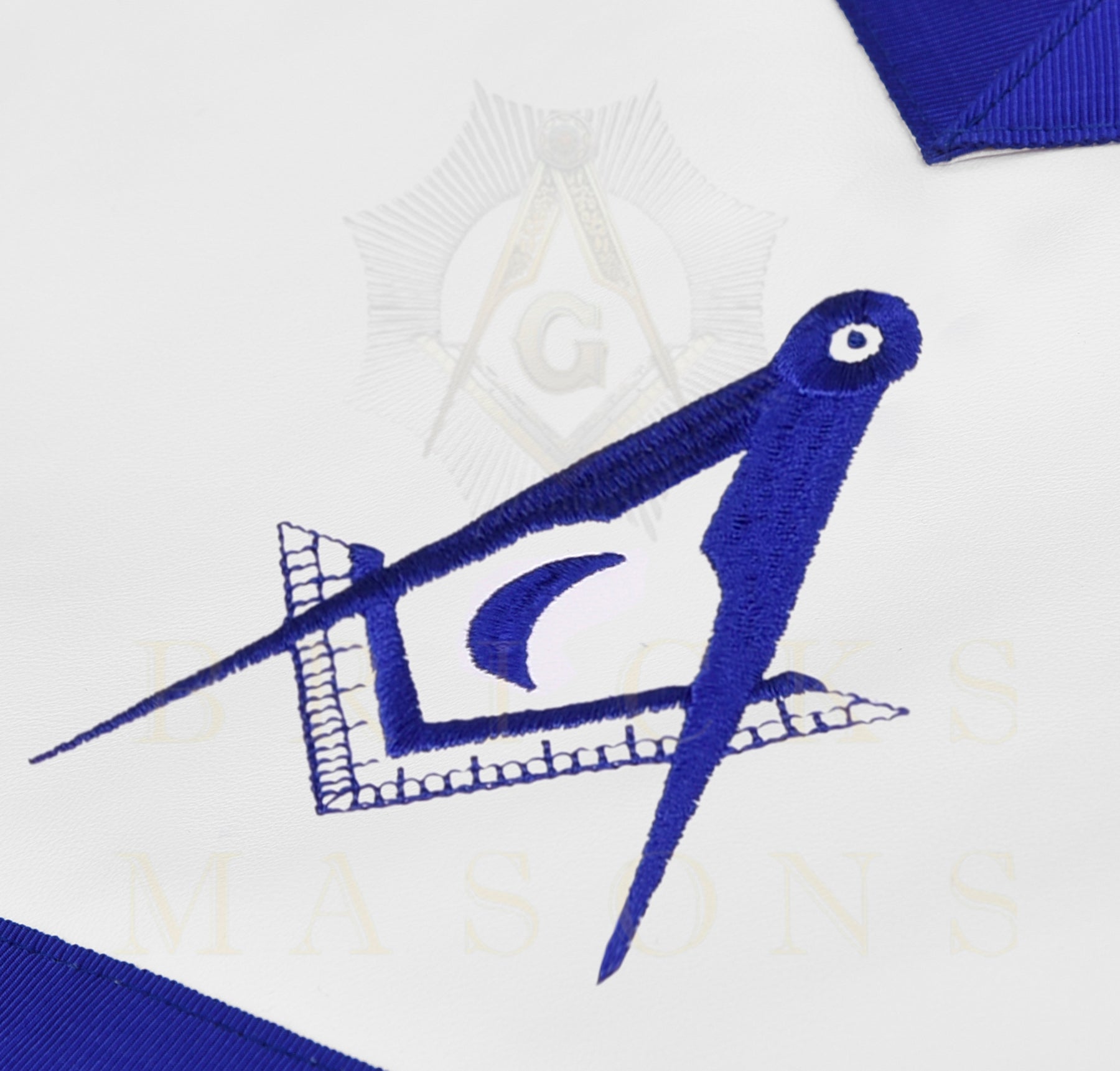 Junior Deacon Blue Lodge Officer Apron - Blue Ribbon With Machine Embroidery Customizable Flap - Bricks Masons