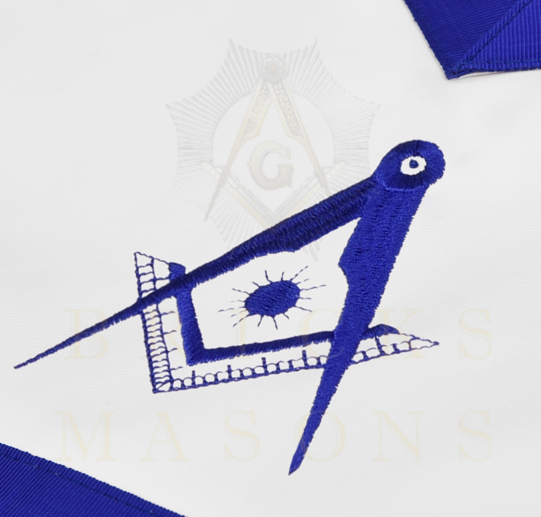 Senior Deacon Blue Lodge Officer Apron - Blue Ribbon With Machine Embroidery Customizable Flap - Bricks Masons