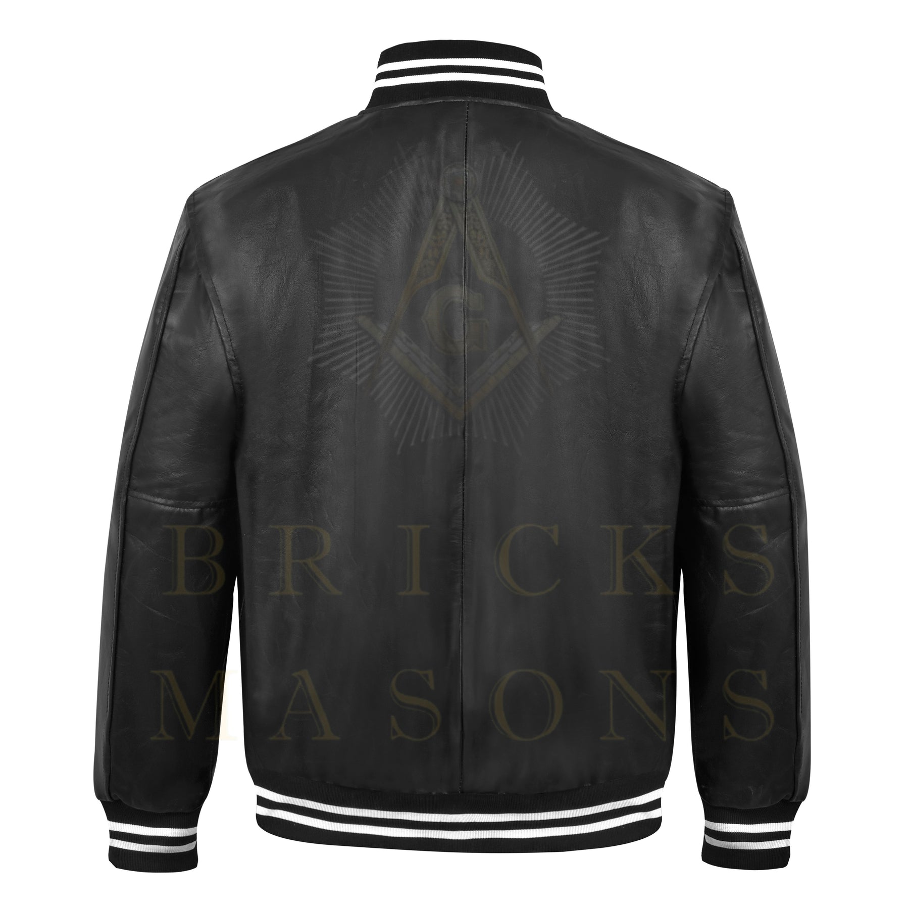 Master Mason Blue Lodge Jacket - Black Leather With Customizable Gold Embroidery - Bricks Masons