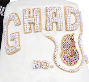 DOI Fez Hat - Pure White & Gold With Rhinestones (3 Rows as pictured) - Bricks Masons