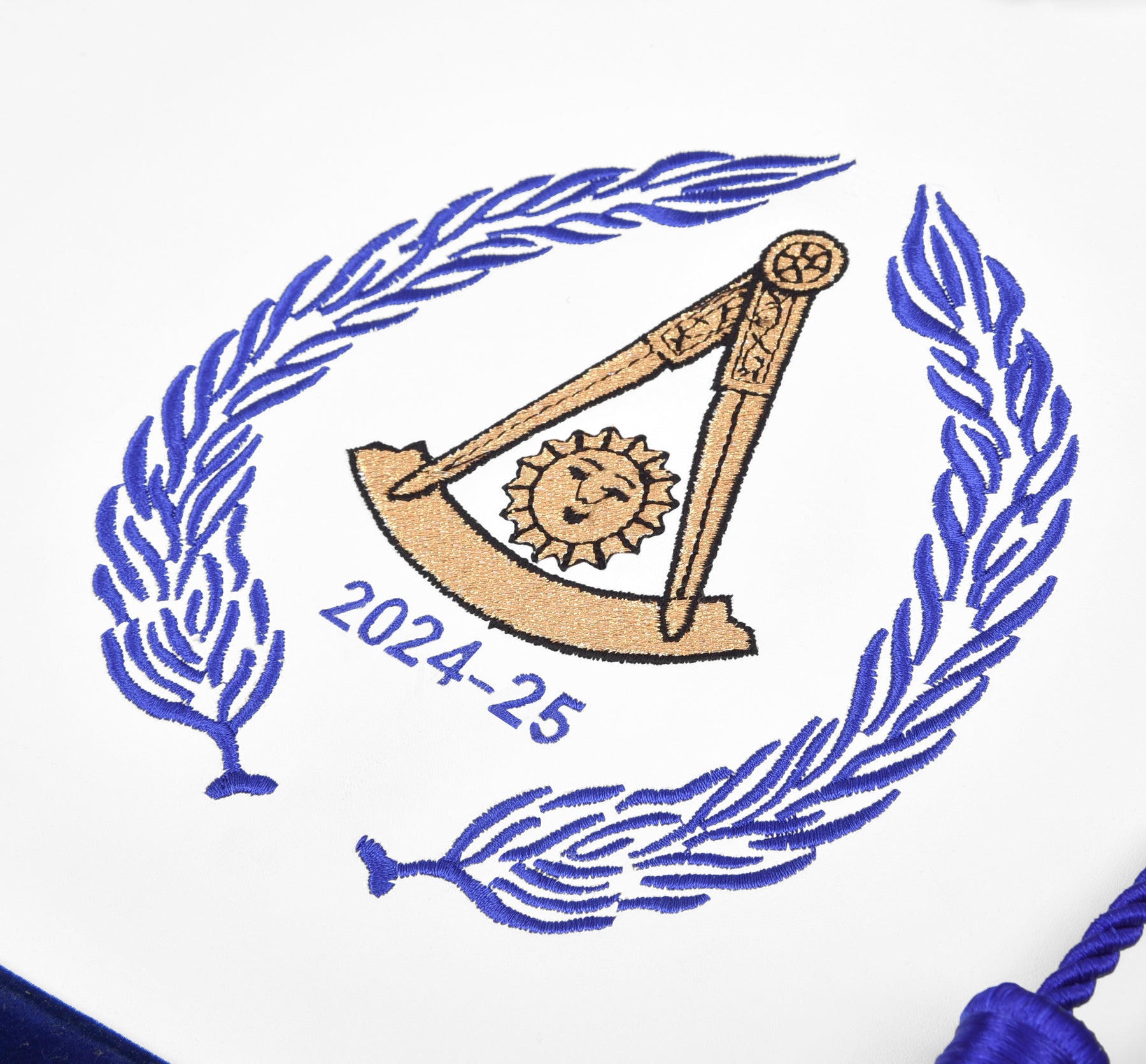 Grand Past Master Blue Lodge Apron - Customizable Blue Velvet With Machine Embroidery - Bricks Masons